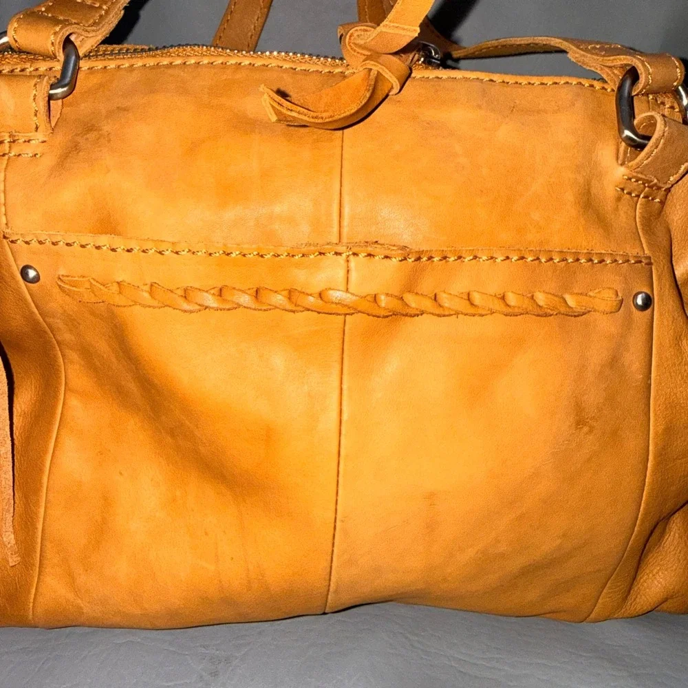 Hobo The Original Mustard Yellow Leather Satchel Braided Tassel Bag